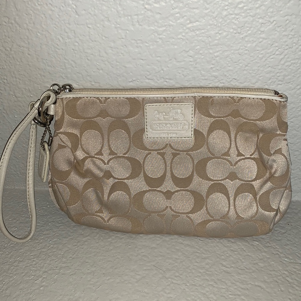 Large Coach Signature Cream Wristlet